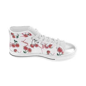 Hand drawn cherry pattern Women's High Top Canvas Shoes White