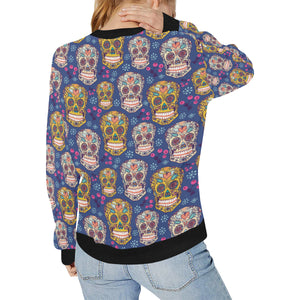 Sugar skull flower pattern Women's Crew Neck Sweatshirt