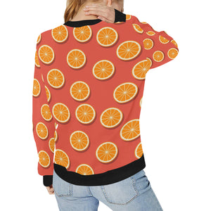 Oranges pattern red background Women's Crew Neck Sweatshirt