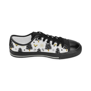 Christmas tree holly snow star pattern Kids' Boys' Girls' Low Top Canvas Shoes Black