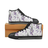 lavender flower design pattern Women's High Top Canvas Shoes Black