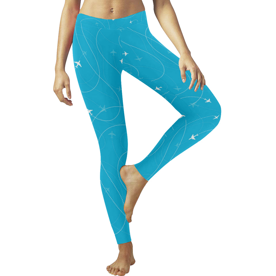 Airplane destinations blue background Women's Legging Fulfilled In US