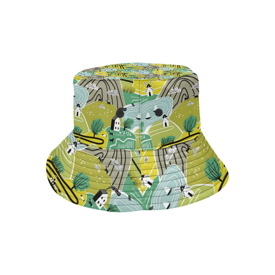 Hand drawn windmill pattern Unisex Bucket Hat