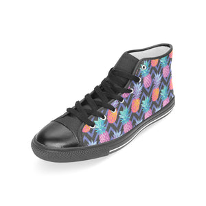 Pineapples pattern zigzag background Women's High Top Canvas Shoes Black
