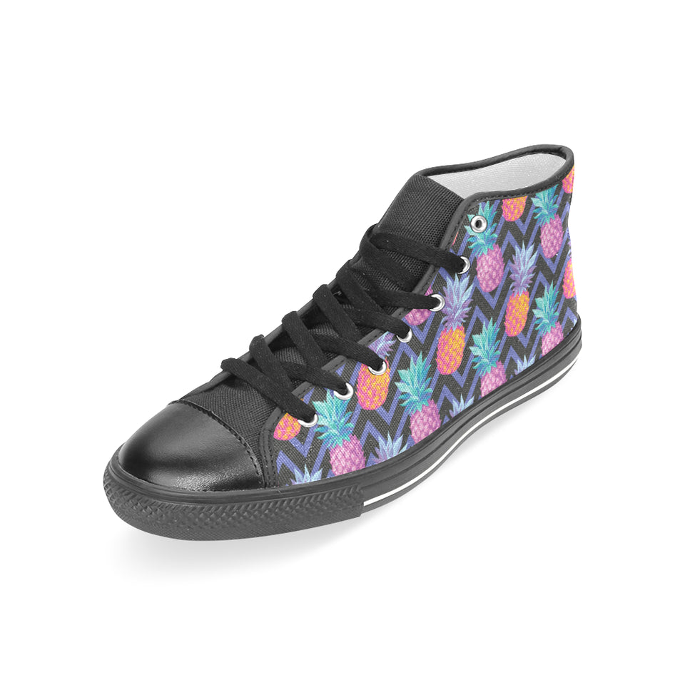 Pineapples pattern zigzag background Women's High Top Canvas Shoes Black