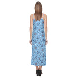 Anchors rudder compass star nautical pattern V-Neck Open Fork Long Dress