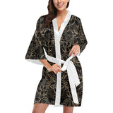 luxurious gold lotus waterlily black background Women's Short Kimono Robe
