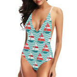 Red White sailboat wave background Women's One-Piece Swimsuit