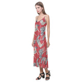 Zebra abstract red background V-Neck Open Fork Long Dress