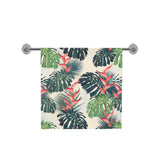 heliconia flowers, palm and monstera leaves Bath Towel