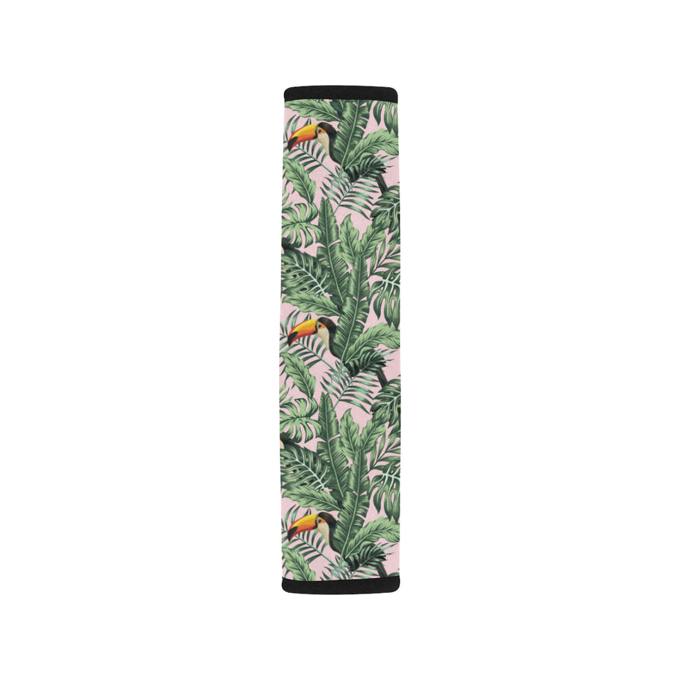 Toucan tropical green jungle palm pattern Car Seat Belt Cover