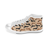 Dachshund floral background Men's High Top Canvas Shoes White