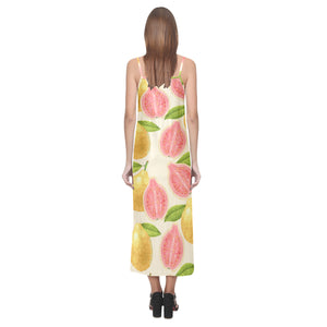 Beautiful guava pattern V-Neck Open Fork Long Dress