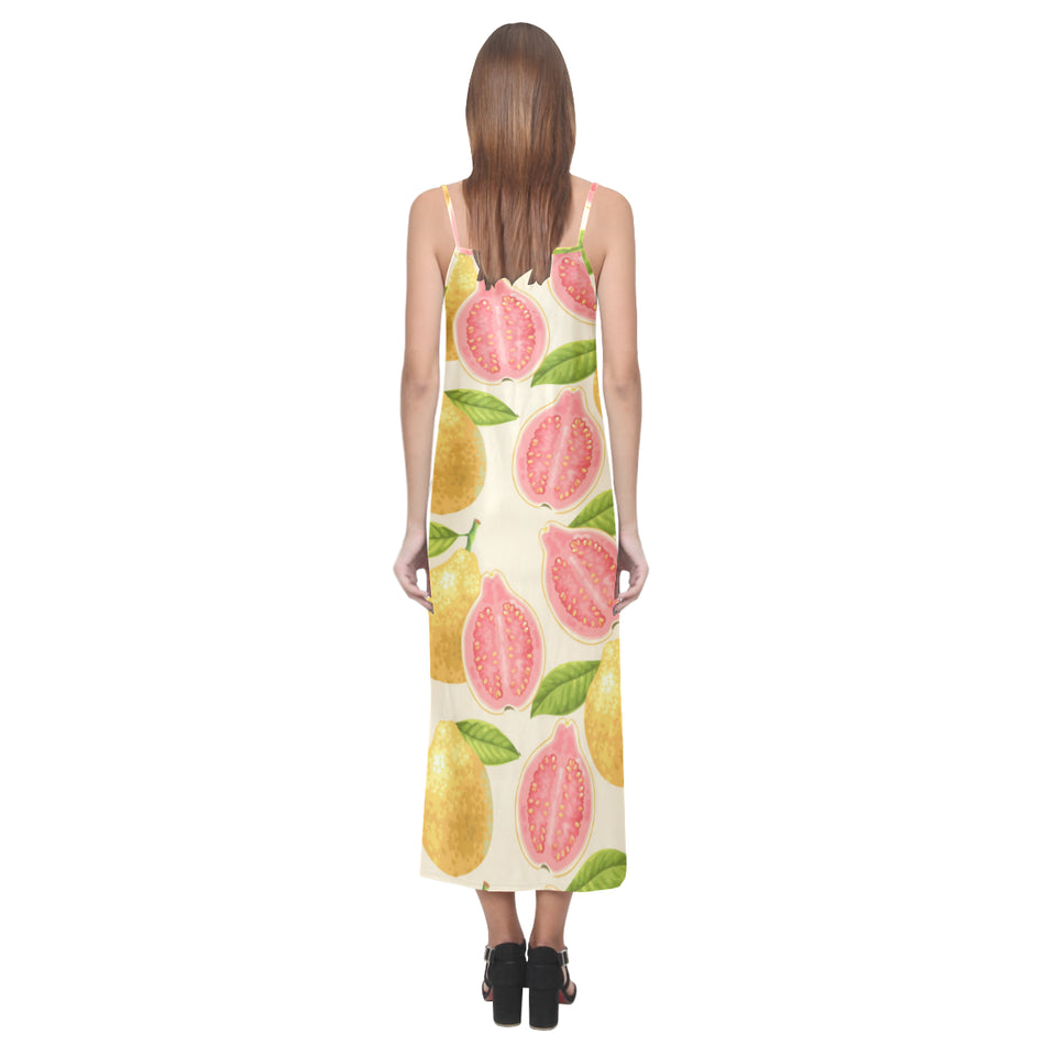 Beautiful guava pattern V-Neck Open Fork Long Dress