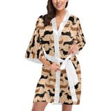Dachshund floral background Women's Short Kimono Robe