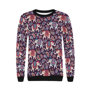 Elephant indian style ornament pattern Women's Crew Neck Sweatshirt