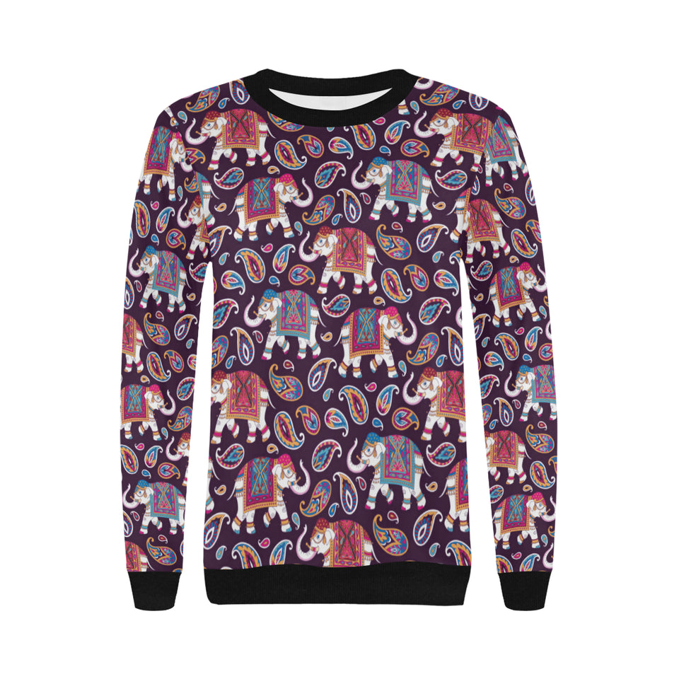 Elephant indian style ornament pattern Women's Crew Neck Sweatshirt