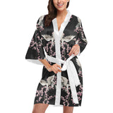 Japanese crane pink sakura pattern Women's Short Kimono Robe