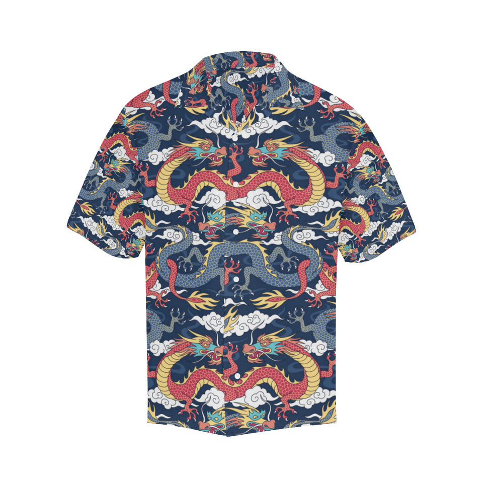 Blue red dragon cloud pattern Men's All Over Print Hawaiian Shirt