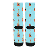 electric guitar pattern light blue background Crew Socks