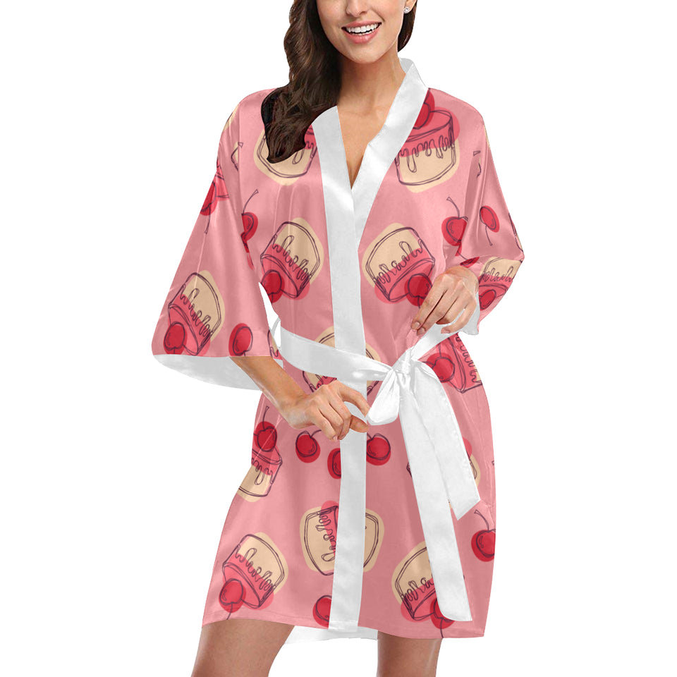 Cake cherry pattern Women's Short Kimono Robe