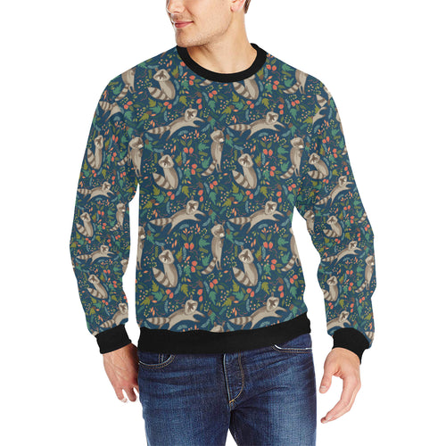 Raccoon tropical leaves pattern Men's Crew Neck Sweatshirt