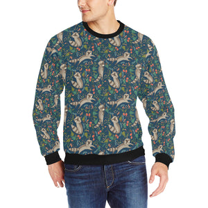 Raccoon tropical leaves pattern Men's Crew Neck Sweatshirt