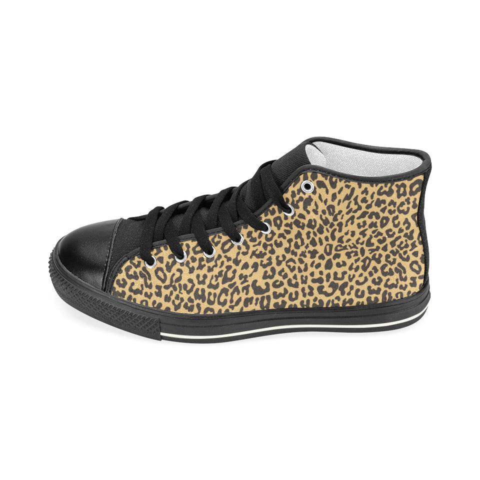 Leopard skin print Women's High Top Canvas Shoes Black