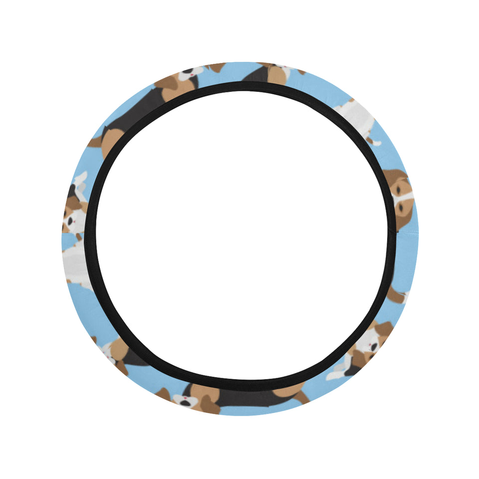 Beagle dog blue background pattern Car Steering Wheel Cover