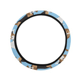Beagle dog blue background pattern Car Steering Wheel Cover