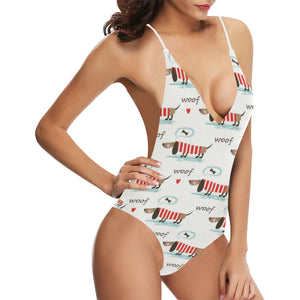 Cute dachshund bone pattern Women's One-Piece Swimsuit