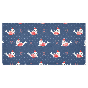 Cute sea lion seal christmas hat candy cane heart Tablecloth