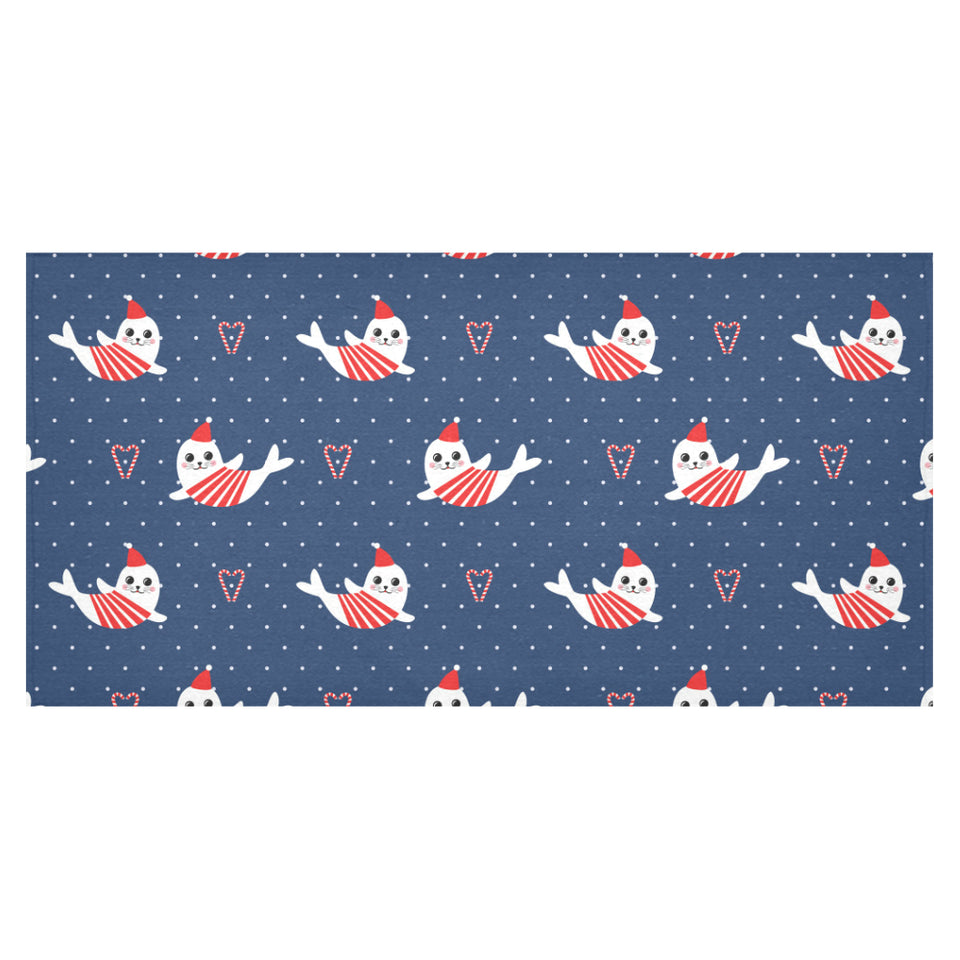 Cute sea lion seal christmas hat candy cane heart Tablecloth