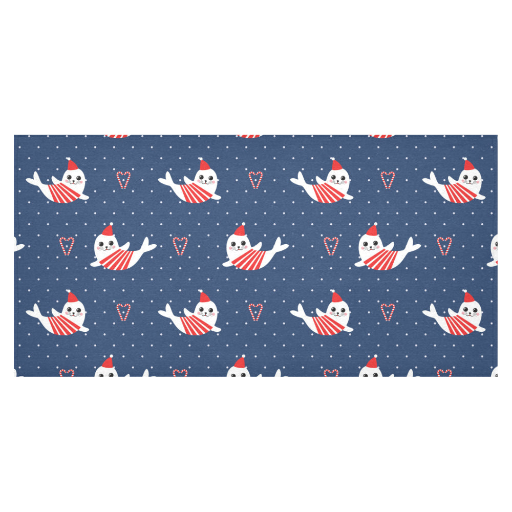 Cute sea lion seal christmas hat candy cane heart Tablecloth