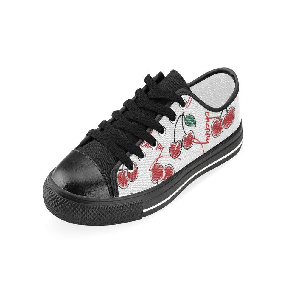 Hand drawn cherry pattern Kids' Boys' Girls' Low Top Canvas Shoes Black