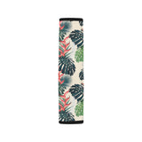heliconia flowers, palm and monstera leaves Car Seat Belt Cover