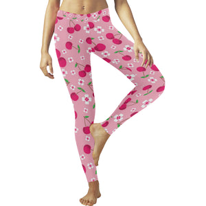 cherry flower pattern pink background Women's Legging Fulfilled In US