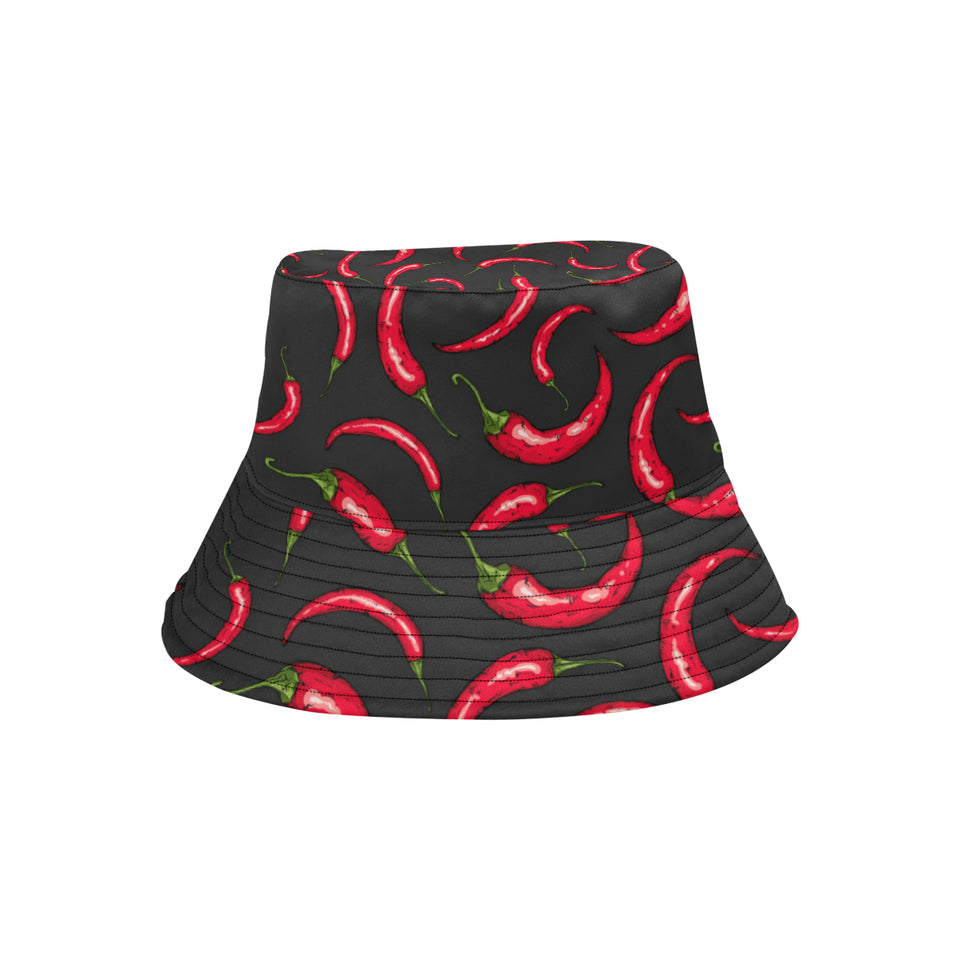Chili peppers pattern black background Unisex Bucket Hat