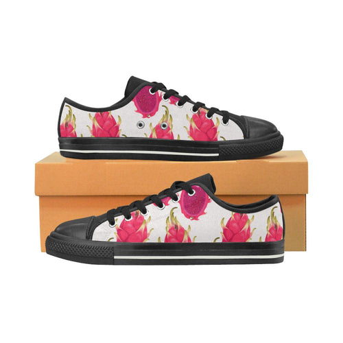 dragon fruits design pattern Kids' Boys' Girls' Low Top Canvas Shoes Black