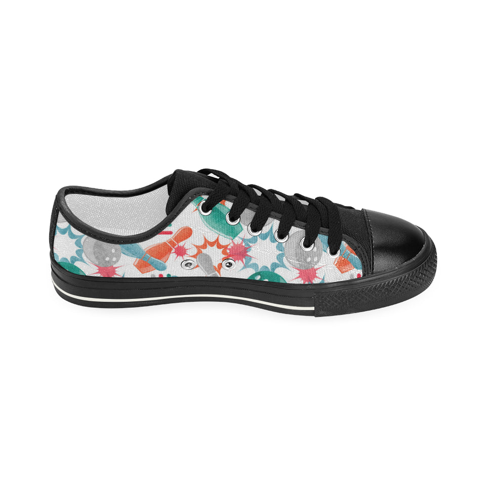 Watercolor bowling pattern Women's Low Top Canvas Shoes Black