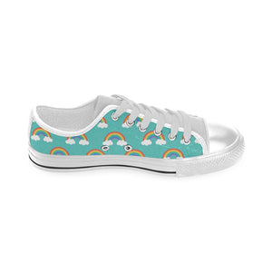 Rainbow pattern green background Men's Low Top Shoes White