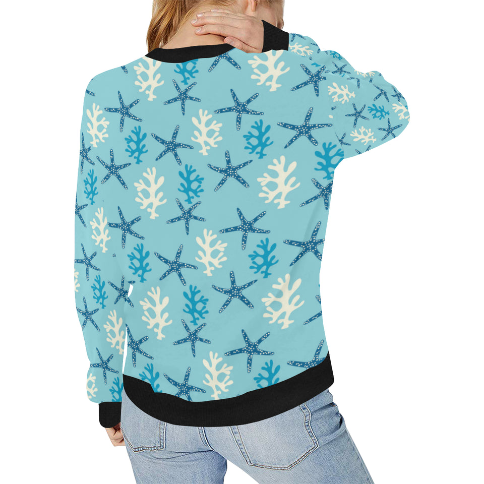Blue starfish coral reef pattern Women's Crew Neck Sweatshirt