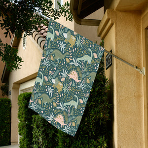 dinosaurs tropical leaves flower pattern House Flag Garden Flag