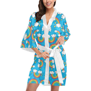 Rainbows Sky Clouds Pattern Women's Short Kimono Robe