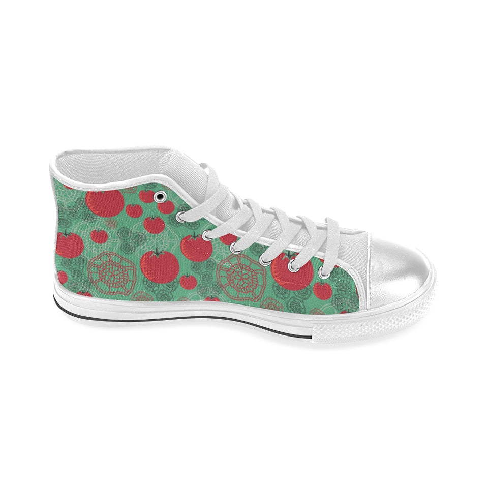 Tomato design pattern Women's High Top Canvas Shoes White