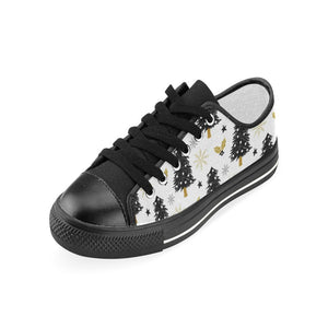 Christmas tree holly snow star pattern Kids' Boys' Girls' Low Top Canvas Shoes Black