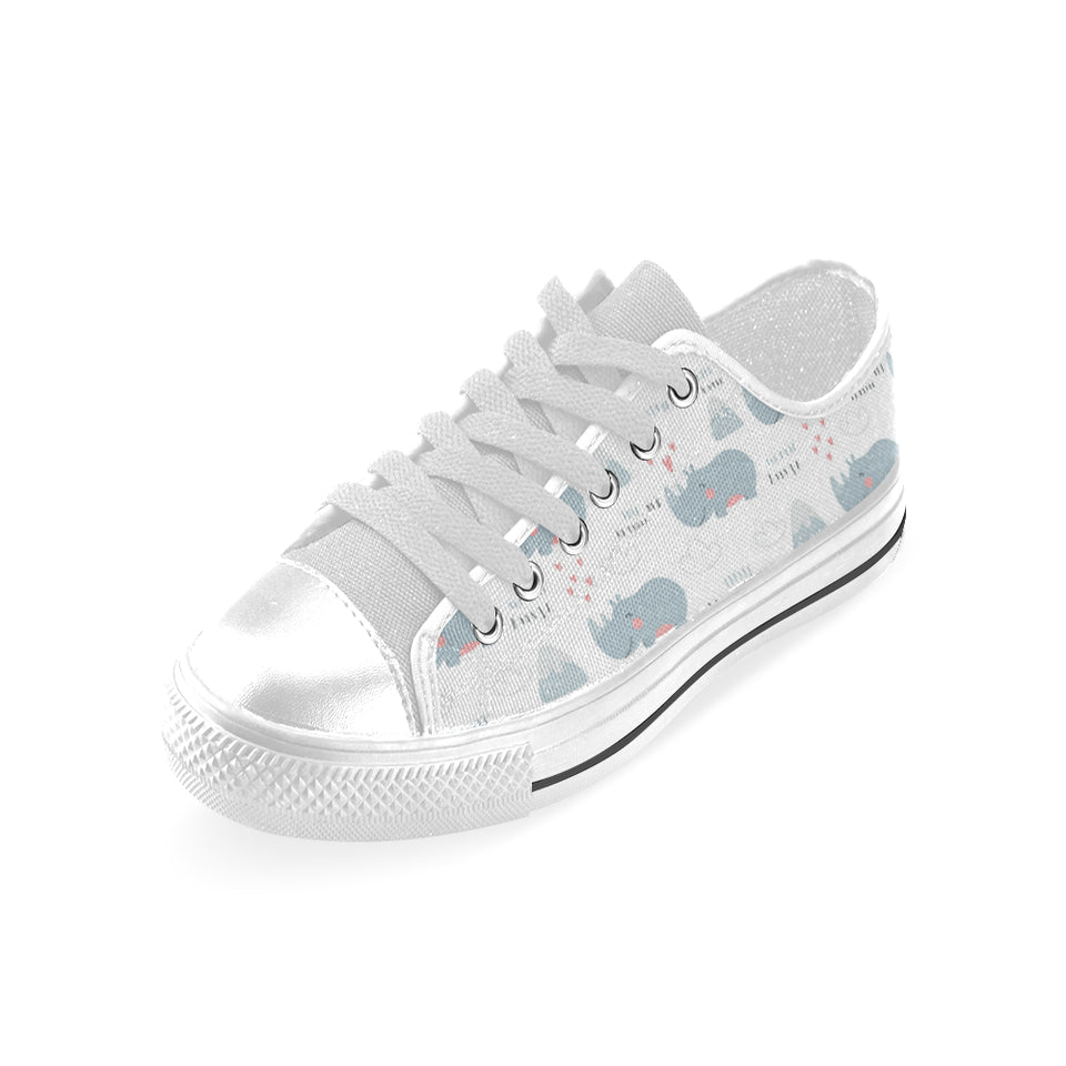 cute rhino heart pattern Men's Low Top Shoes White