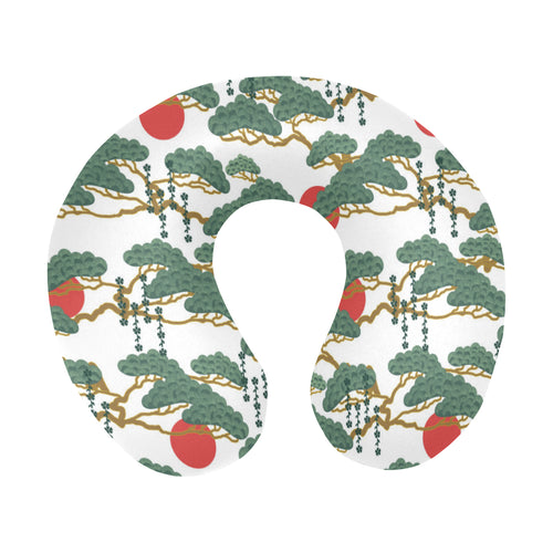 Bonsai red sun japanese pattern U-Shaped Travel Neck Pillow