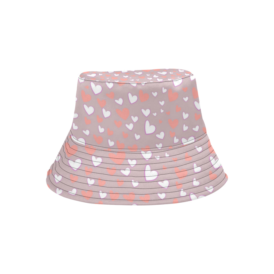 coral white heart pattern Unisex Bucket Hat