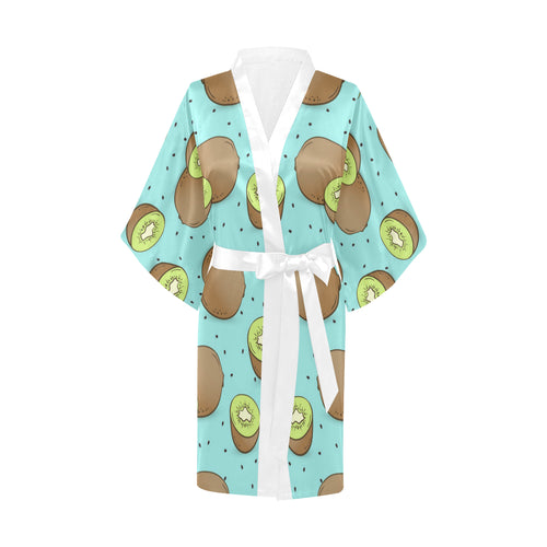 Kiwi blue background Women's Short Kimono Robe